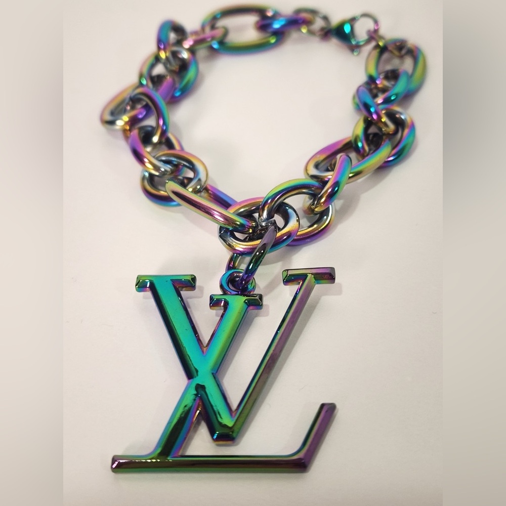 Louis Vuitton Rainbow Iridescent Square Chain Bracelet Large Charm
